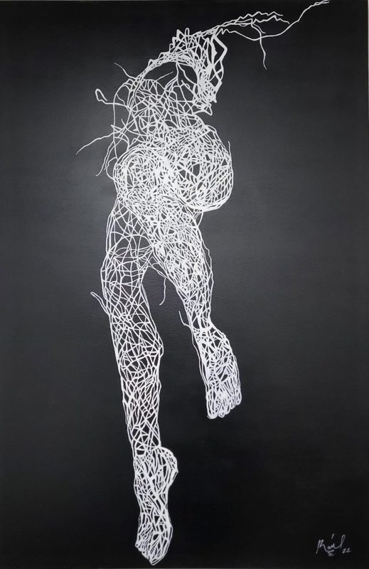 Líneas de mujer – white line figure of a woman on black
